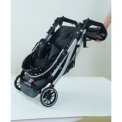 Babyhug Travel Compact Baby Stroller with Food Tray Reversible Handle Adjustable Backrest & Canopy - Multicolour