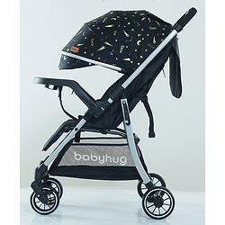 Babyhug Travel Compact Baby Stroller with Food Tray Reversible Handle Adjustable Backrest & Canopy - Multicolour