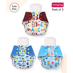 Babyhug Free Size Reusable Cloth Diaper With Inserts & Contrast Flap Pack of 3 - Blue & Brown