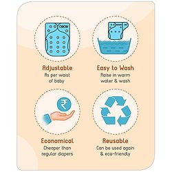 Babyhug Free Size Reusable Cloth Diaper With Inserts & Contrast Flap Pack of 5 - Multicolour