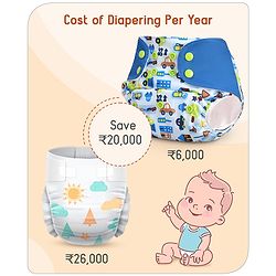 Babyhug Free Size Reusable Cloth Diaper With Inserts & Contrast Flap Pack of 5 - Multicolour