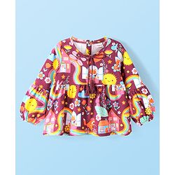 Babyhug Cotton Knit Full Sleeves Top With Floral Print & Tassle Applique - Rose Gold