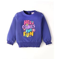 Babyhug Cotton Knit Full Sleeves Top with Text Print & Smock Detailing - Blue