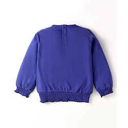 Babyhug Cotton Knit Full Sleeves Top with Text Print & Smock Detailing - Blue