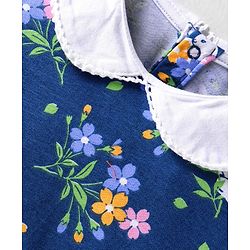 Babyhug Cotton Knit Full Sleeves Top With Floral Print & Peter Pan Collar - Navy Blue