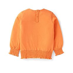 Babyhug Cotton Knit Full Sleeves Top With Butterfly Print & Smocking Detailing - Orange