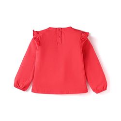 Babyhug Cotton Knit Full Peasant Sleeves Believe in Magic Printed Top with Frill Detailing - Red