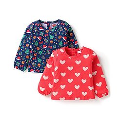Babyhug Cotton Knit Full Sleeves T-Shirts with Hearts Graphics Pack of 2 - Red & Navy Blue