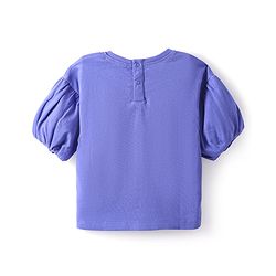 Babyhug Cotton Knit Half Puffed Sleeves Top With Floral Print - Blue