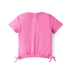 Babyhug Cotton Knit Half Sleeves Tops with Text Print & Knot Detailing - Pink
