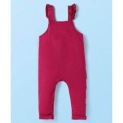 Babyhug Disney Terry Knit Dungaree & Full Sleeves T-Shirt With Disney Characters Graphics & Polka Dot Print - Fuchsia & White