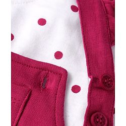 Babyhug Disney Terry Knit Dungaree & Full Sleeves T-Shirt With Disney Characters Graphics & Polka Dot Print - Fuchsia & White