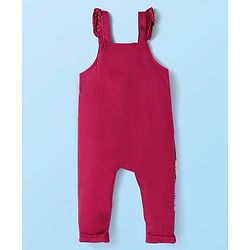 Babyhug Disney Terry Knit Dungaree & Full Sleeves T-Shirt With Disney Characters Graphics & Polka Dot Print - Fuchsia & White
