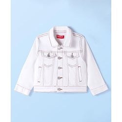Babyhug Full Sleeves Front Open  Denim Washed Jacket with Pockets - White