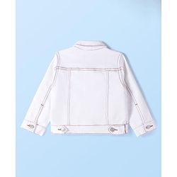 Babyhug Full Sleeves Front Open  Denim Washed Jacket with Pockets - White
