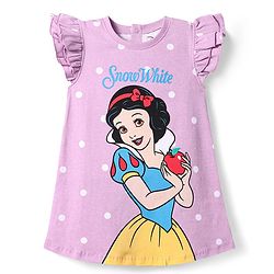 Babyhug Disney Single Jersey Knit Frill Sleeves Nighty With Snow White Graphics - Lilac