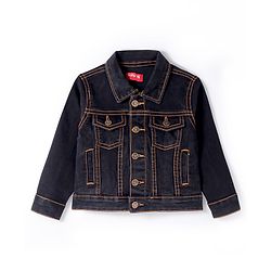 Babyhug Full Sleeves Front Open  Denim Washed Jacket with Pockets - Black
