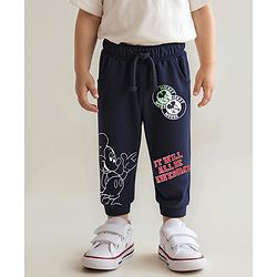 Babyhug Disney Cotton Terry Knit Full Length Lounge Pant With Mickey Mouse Graphics - Blue