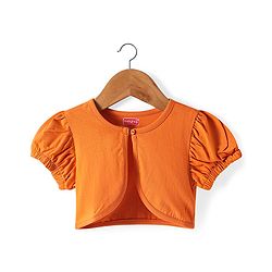 Babyhug Cotton Woven Frock & Half Sleeves Jacket With Floral Print - Orange