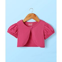 Babyhug Cotton Woven Puffed Sleeves Jacket & Frock with Floral Print - Pink