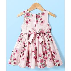 Babyhug Cotton Woven Puffed Sleeves Jacket & Frock with Floral Print - Pink