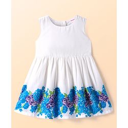 Babyhug Cotton Knit Half Puffed Sleeves Shrug & Floral Printed Frock - Blue & White