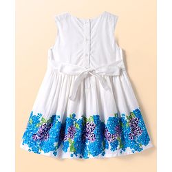 Babyhug Cotton Knit Half Puffed Sleeves Shrug & Floral Printed Frock - Blue & White