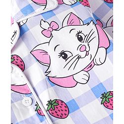 Babyhug Disney  Single Jersey Knit Full Sleeves Front Open Night Suit With Marie Graphics - White & Pink