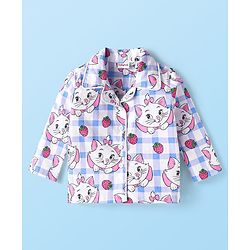 Babyhug Disney  Single Jersey Knit Full Sleeves Front Open Night Suit With Marie Graphics - White & Pink