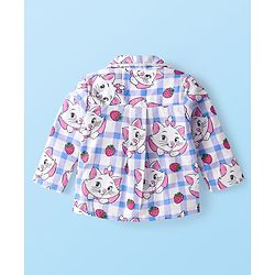 Babyhug Disney  Single Jersey Knit Full Sleeves Front Open Night Suit With Marie Graphics - White & Pink
