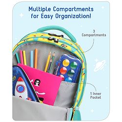 Babyhug Explore Space School Backpack|2 Main Compartments, 1 Front Pocket, 2 side Bottle Pockets|Water Resistant|Long lasting and Durable Zippers | Comfortable back cushioning | For School, Travel and Outdoors|Yellow- 16inches