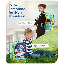 Babyhug Explore Space School Backpack|2 Main Compartments, 1 Front Pocket, 2 side Bottle Pockets|Water Resistant|Long lasting and Durable Zippers | Comfortable back cushioning | For School, Travel and Outdoors|Yellow- 16inches