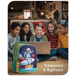 Babyhug Explore Space School Backpack|2 Main Compartments, 1 Front Pocket, 2 side Bottle Pockets|Water Resistant|Long lasting and Durable Zippers | Comfortable back cushioning | For School, Travel and Outdoors|Yellow- 16inches