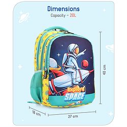Babyhug Explore Space School Backpack|2 Main Compartments, 1 Front Pocket, 2 side Bottle Pockets|Water Resistant|Long lasting and Durable Zippers | Comfortable back cushioning | For School, Travel and Outdoors|Yellow- 16inches
