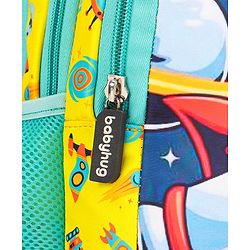 Babyhug Explore Space School Backpack|2 Main Compartments, 1 Front Pocket, 2 side Bottle Pockets|Water Resistant|Long lasting and Durable Zippers | Comfortable back cushioning | For School, Travel and Outdoors|Yellow- 16inches