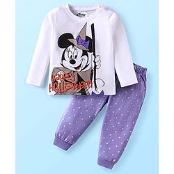 Babyhug Disney Single Jersey Knit Full Sleeves Night Suit with Mickey Mouse Print - Lilac
