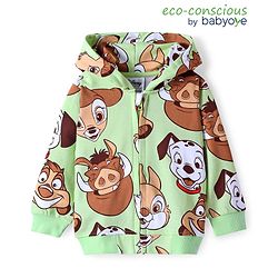 Babyhug Disney Terry Knit Full Sleeves Hooded Sweatjacket with Lion King Print - Light Green