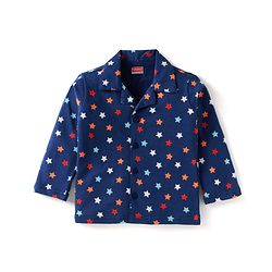 Babyhug Cotton Knit Full Sleeves Star Printed Night Suit - Navy Blue
