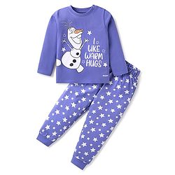 Babyhug Disney Single Jersey Knit Full Sleeves Olaf Printed Night Suit - Blue