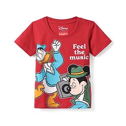 Babyhug Disney Single Jersey Knit Half Sleeves T-Shirt with Mickey Mouse & Donald Graphics - Red