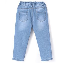 Babyhug Denim Full Length Jeans With Stretch & Text Embroidery - Blue