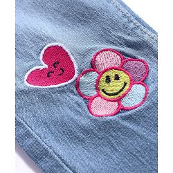 Babyhug Denim Full Length Jeans With Stretch & Text Embroidery - Blue