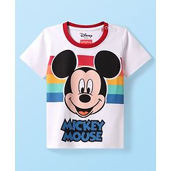 Babyhug Disney Single Jersey Half Sleeves T-Shirt With Mickey Mouse Graphics - White