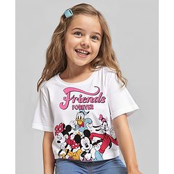 Babyhug Disney Single Jersey Knit Half Drop Shoulder Sleeves Oversized T-Shirt With Minnie Mouse Graphics - White