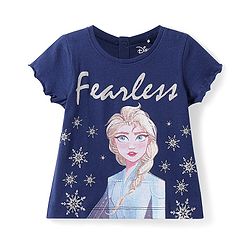 Babyhug Disney Single Jersey Knit Half Sleeves T-Shirt With Elsa Graphics - Navy Blue