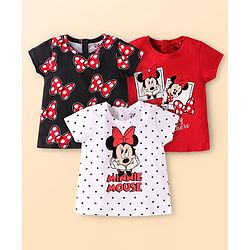 Babyhug Disney Single Jersey Knit Half Sleeves T-Shirts With Minnie Mouse Graphics Pack Of 3 - Red & White