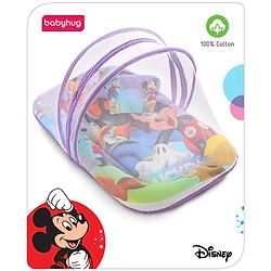 Babyhug Disney Gadda Set With Mosquito Net Smiley Mickey Face Print - Blue