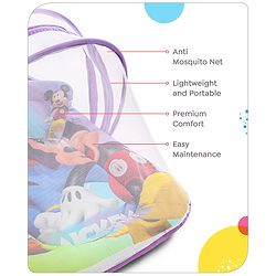 Babyhug Disney Gadda Set With Mosquito Net Smiley Mickey Face Print - Blue