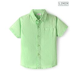 Babyhug Linen Woven Half Sleeves Solid Color Shirt - Light Green