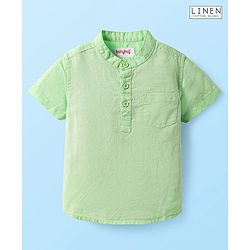 Babyhug Linen Woven Half Sleeves Solid Mandarin Collar Kurta Shirt - Light Green